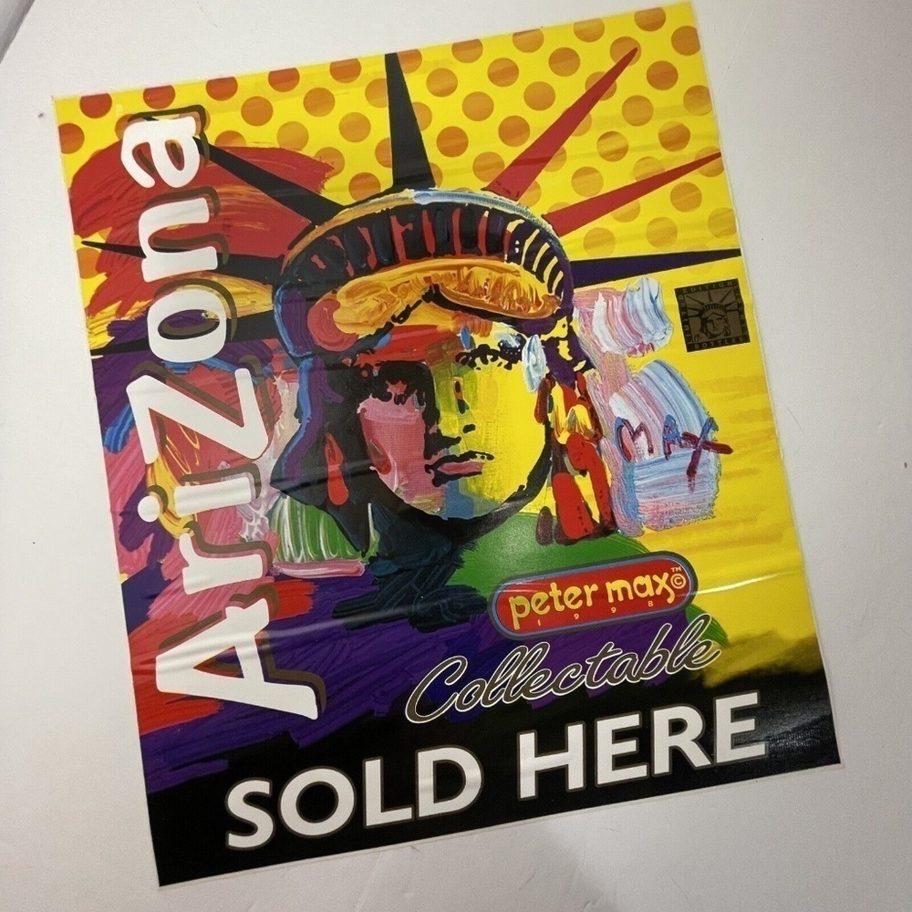Vtg Peter Max Arizona Tea Vinyl Sticker 11” X 13” Advertisement Signed